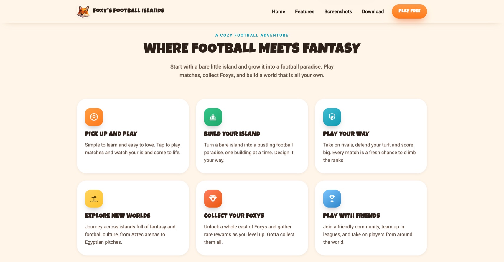Features section, Where Football Meets Fantasy, six plain-language feature cards