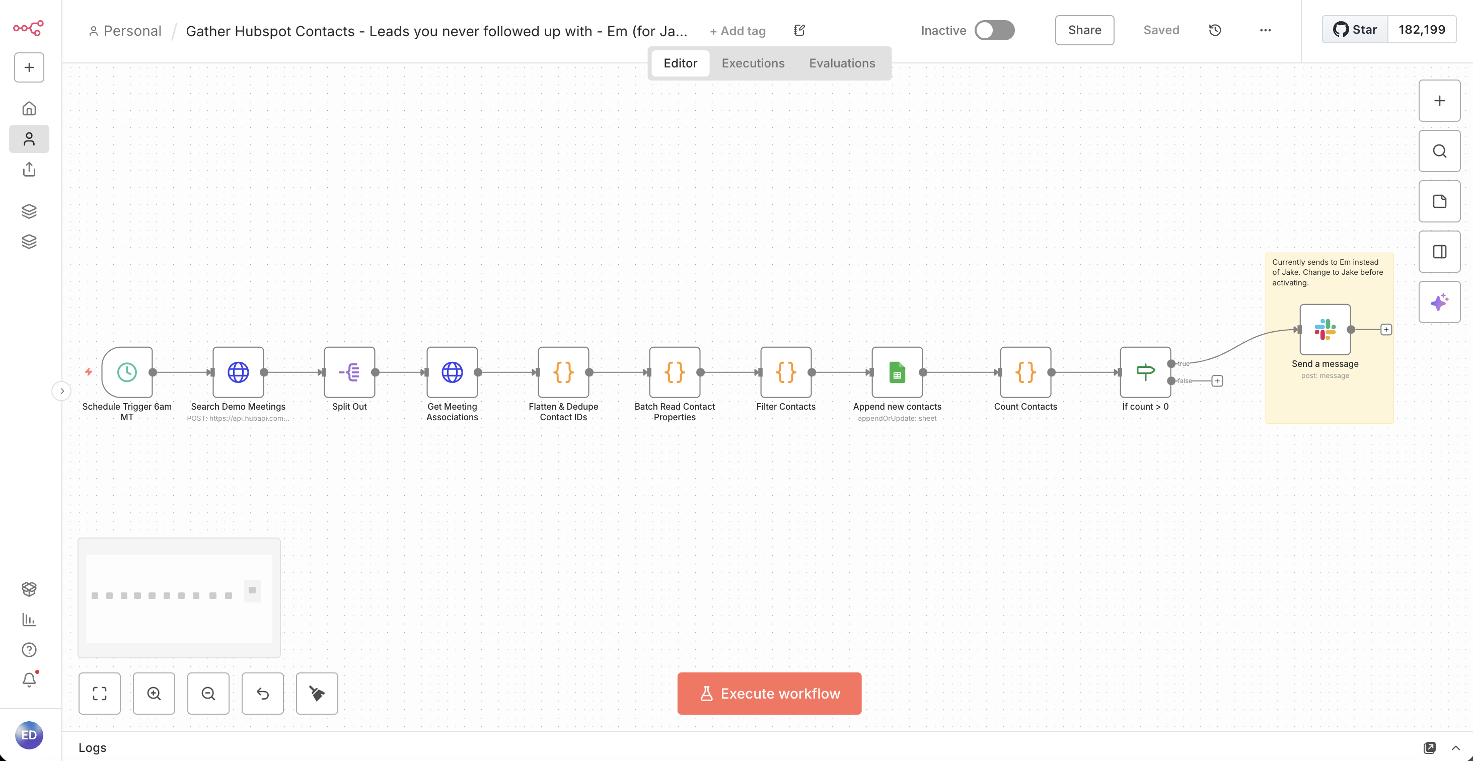 n8n workflow diagram for HubSpot lead recovery automation
