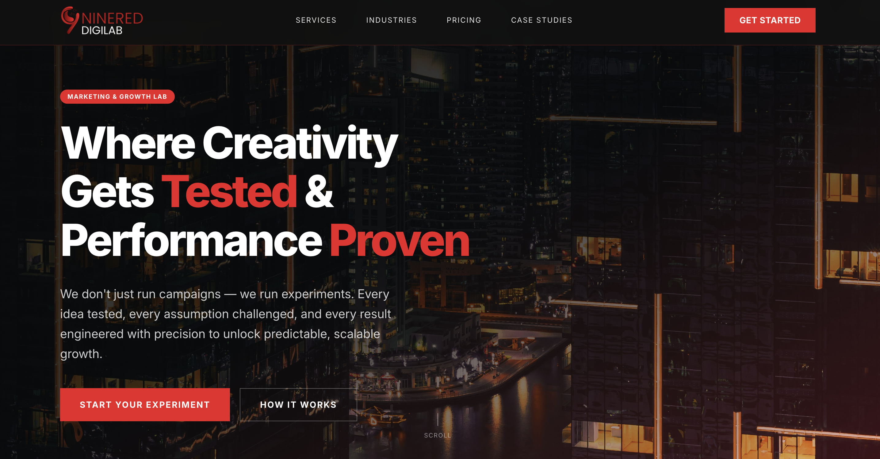 Ninered Digilab website homepage - performance marketing agency